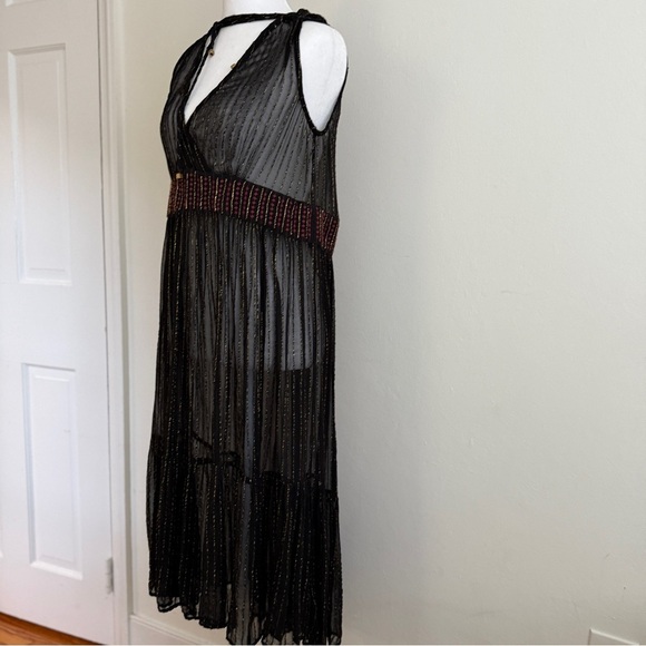 Black & Gold Metallic, Midi Dress by Floriat from Anthropologie. Size Small - Picture 6 of 16